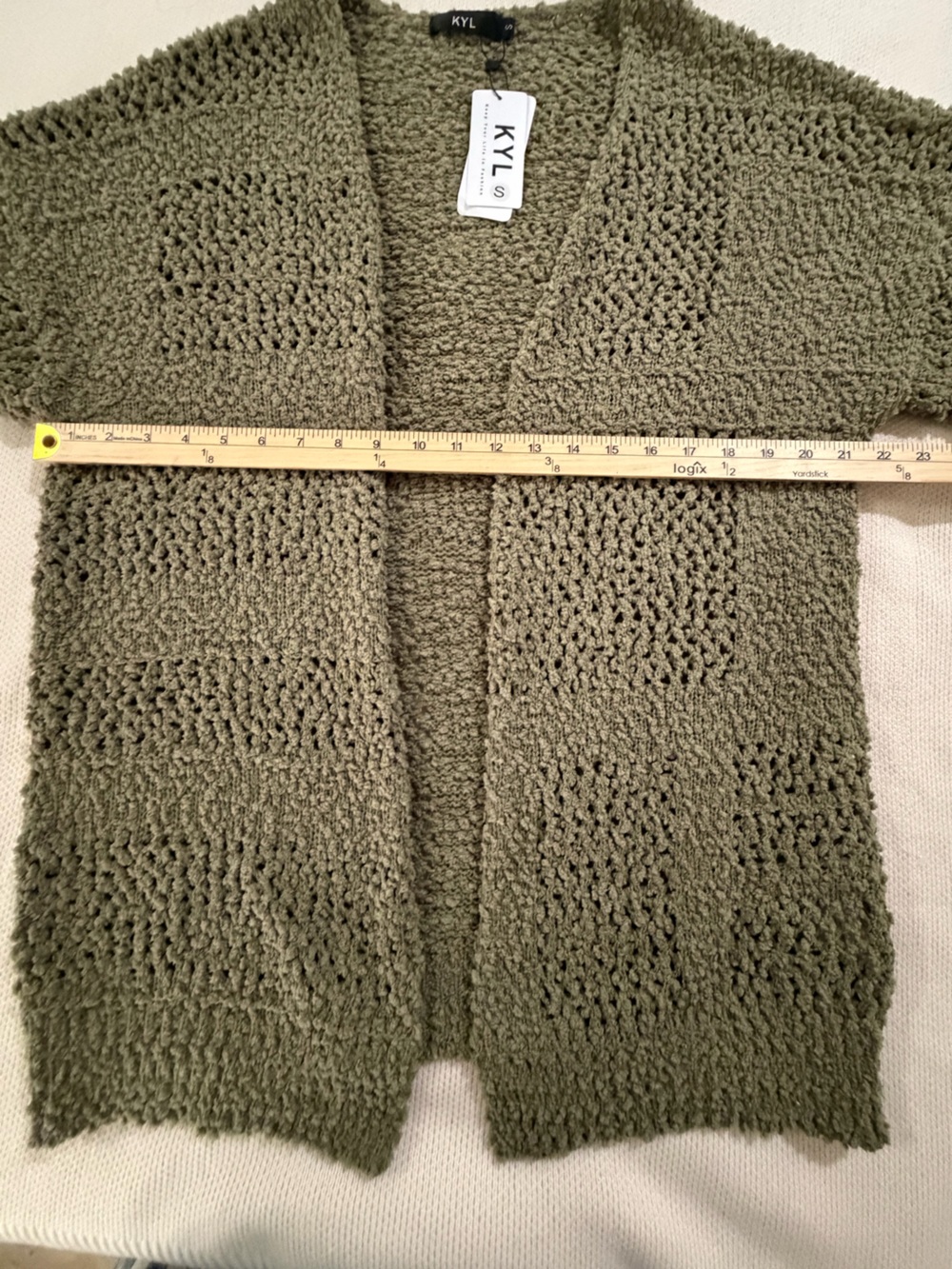 Kyl Women’s Olive Open-Front Chunky Knit Cardigan Sweater - Picture 6 of 11